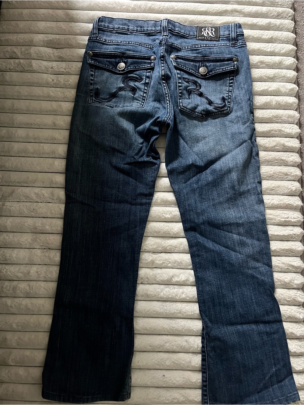 Rock & Republic Medium/Dark Blue Bootcut Jeans with Embroidered Back Pockets